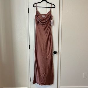 Revelry Skye Satin Cowl Neck Slit Formal Maxi Dress Desert Rose Pink Size US 12
